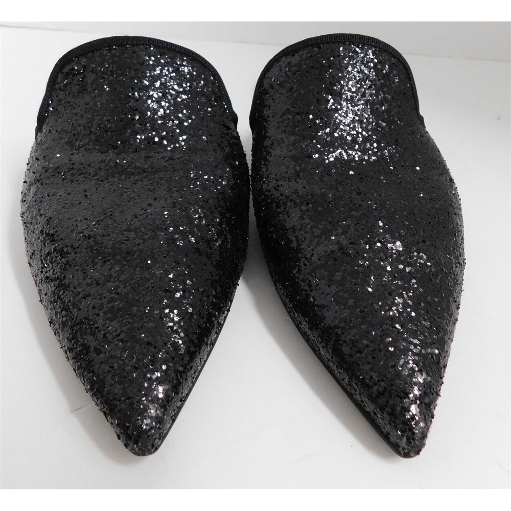 Pretty Ballerinas Black Glitter Open Back Pointy Mules Flats 41 - Picture 4 of 6